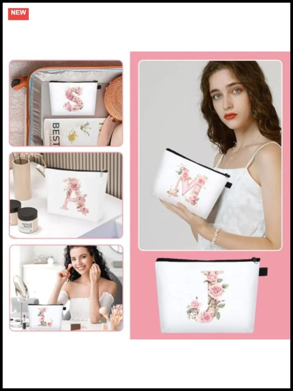 Personalized A-Z Initial Canvas Makeup Bag Bridesmaid Gift Travel Cosmetic Pouch